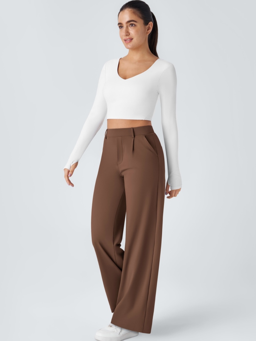 NWT Halara DayStretch Straight Leg Work Pants in Brown Autumn Chestnut sz L